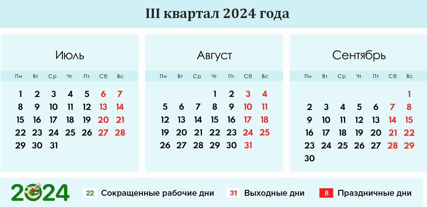 календарь на 3 квартал 2024 года