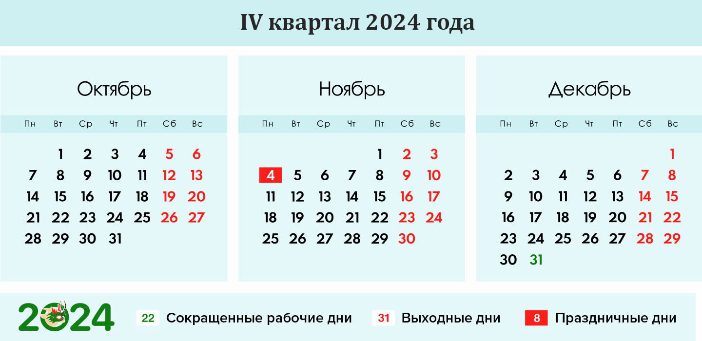 календарь на 4 квартал 2024 года