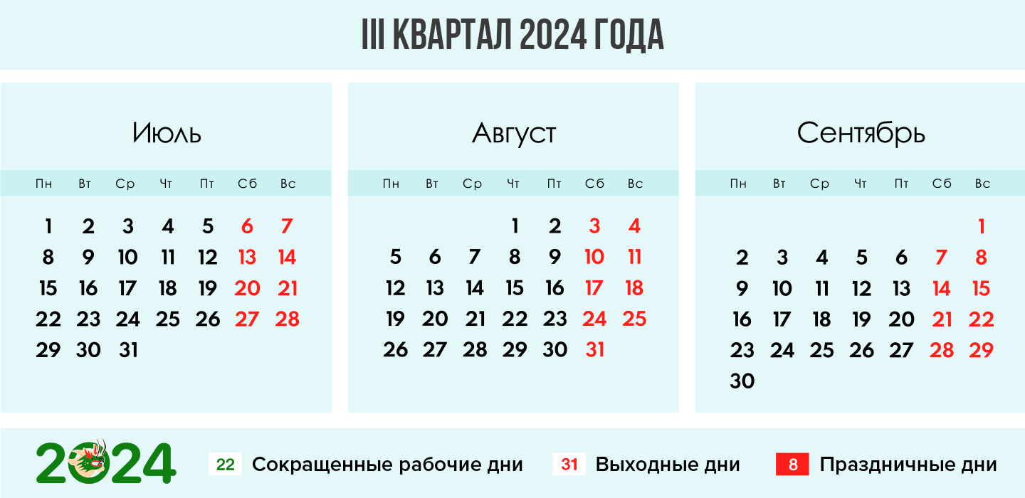 Производственный календарь 2024 3 квартал