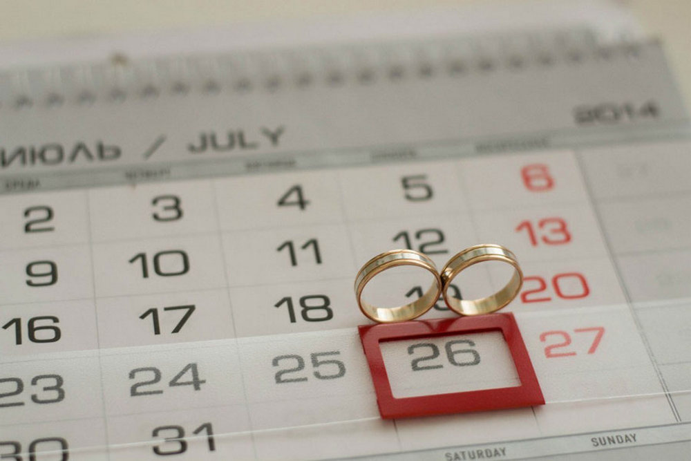 Обручальные кольца и календарь
