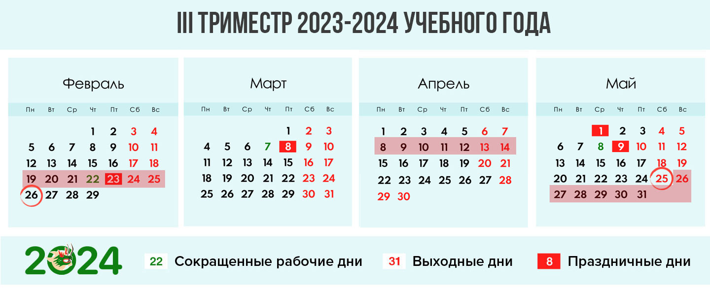 Каникулы в 3 триместре 2023-2024 учебного года