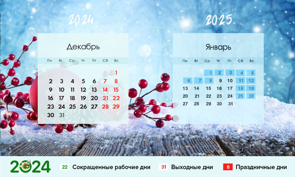 Новогодние праздники 2024-2025 календарь