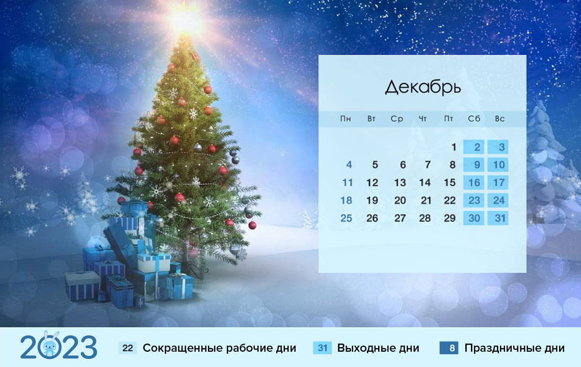 Когда начинаются новогодние каникулы 2024 года - календарь на декабрь 2023