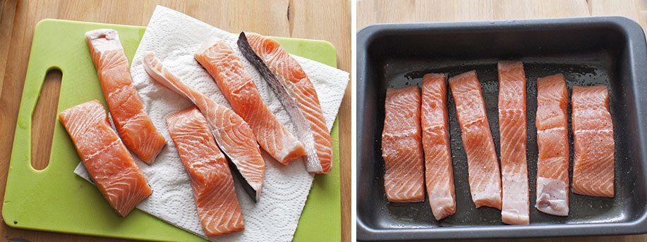 Пошаговое приготовление лосося под сливками (шаги 1-2)