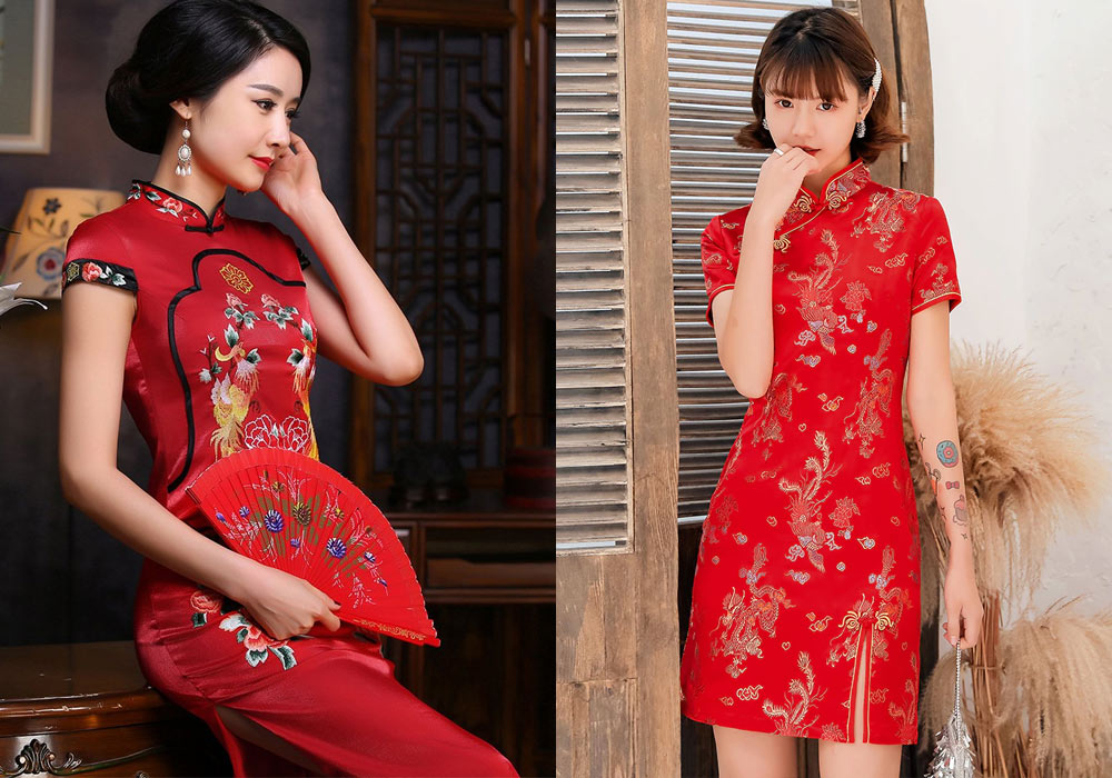Красное платье с китайским рисунком