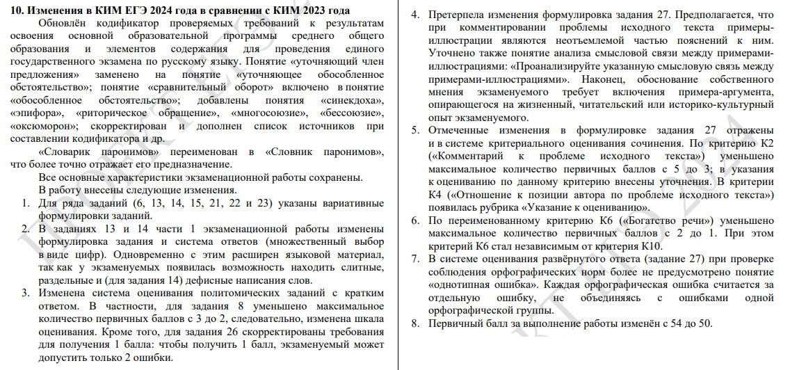 Все изменения ЕГЭ 2024 года по русскому языку