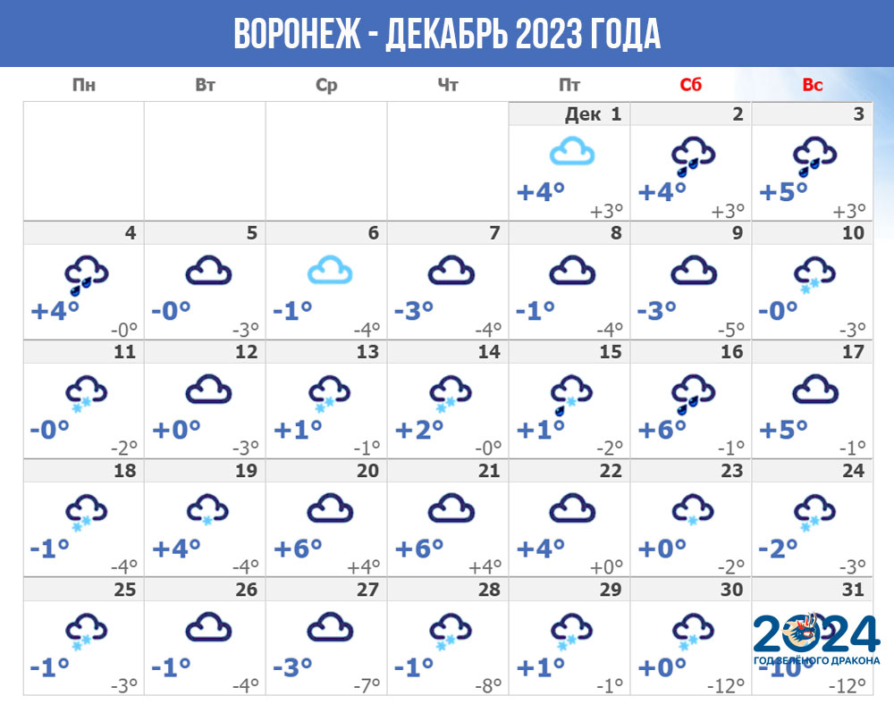 Погода в Воронеже - декабрь 2023 года