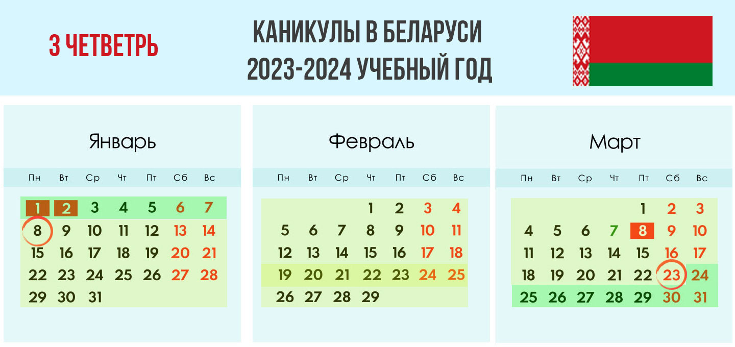 Ученый календарь 3 четверть 2023-2024 учебного года Беларусь
